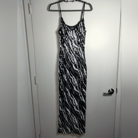 Fashion Nova (Size S) Black & White "Selena" Fully Sequin Maxi Dress (NEW-NWT) - Picture 2 of 14